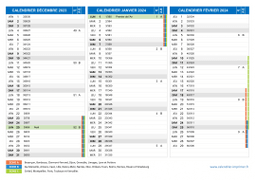 Calendrier scolaire pour Décembre 2023 à Février 2024 paysage 2