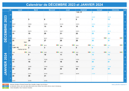 Calendrier scolaire pour Décembre 2023 et Janvier 2024 paysage 1