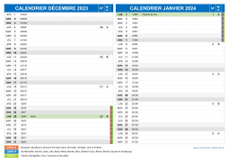 Calendrier scolaire pour Décembre 2023 et Janvier 2024 paysage 2