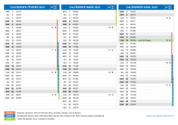 Calendrier scolaire pour Février à Avril 2023 paysage 2