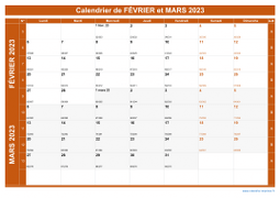 Calendrier pour les mois de Février et Mars 2023 paysage 1