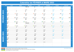 Calendrier scolaire pour Février et Mars 2023 paysage 1
