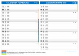 Calendrier scolaire pour Février et Mars 2023 paysage 2