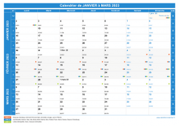 Calendrier scolaire pour Janvier à Mars 2023 paysage 1