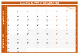 Calendrier pour les mois de Janvier et Février 2023 paysage 1