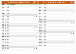 Calendrier pour les mois de Janvier et Février 2023 paysage 2