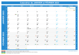 Calendrier scolaire pour Janvier et Février 2023 paysage 1