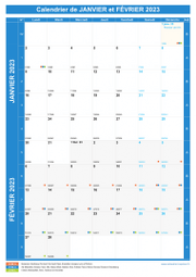 Calendrier scolaire pour Janvier et Février 2023 portrait 1