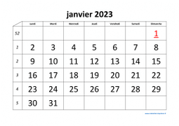 Calendrier janvier 2023 modele 01