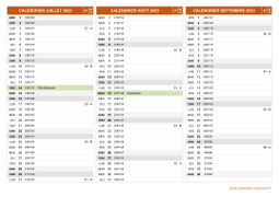 Calendrier pour les mois de Juillet à Septembre 2023 paysage 2