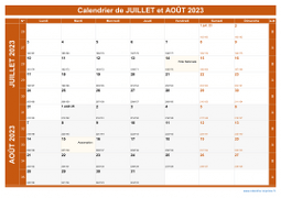 Calendrier pour les mois de Juillet et Août 2023 paysage 1