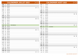 Calendrier pour les mois de Juillet et Août 2023 paysage 2