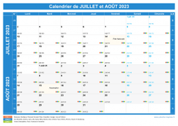 Calendrier scolaire pour Juillet et Août 2023 paysage 1