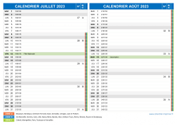 Calendrier scolaire pour Juillet et Août 2023 paysage 2