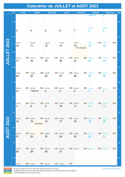 Calendrier scolaire pour Juillet et Août 2023 portrait 1