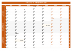 Calendrier pour les mois de Juin à Août 2023 paysage 1