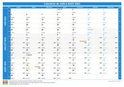 Calendrier scolaire pour Juin à Août 2023 paysage 1