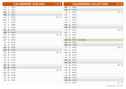Calendrier pour les mois de Juin et Juillet 2023 paysage 2