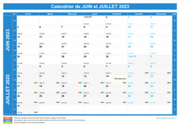 Calendrier scolaire pour Juin et Juillet 2023 paysage 1