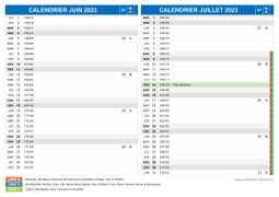 Calendrier scolaire pour Juin et Juillet 2023 paysage 2