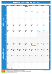 Calendrier scolaire pour Juin et Juillet 2023 portrait 1