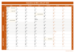 Calendrier pour les mois de Mai à Juillet 2023 paysage 1