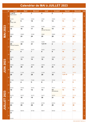 Calendrier pour les mois de Mai à Juillet 2023 portrait 1