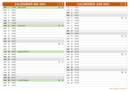 Calendrier pour les mois de Mai et Juin 2023 paysage 2