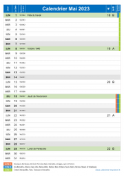 Calendrier mai 2023 portrait avec vacances, jours fériés et numéros de semaine