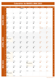 Calendrier pour les mois de Mars à Mai 2023 portrait 1