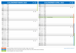 Calendrier scolaire pour Mars et Avril 2023 paysage 2
