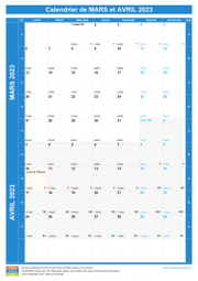 Calendrier scolaire pour Mars et Avril 2023 portrait 1