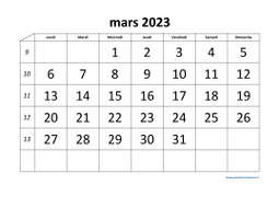 calendrier mars 2023