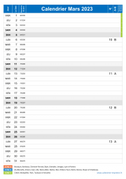 Calendrier mars 2023 portrait avec vacances, jours fériés et numéros de semaine