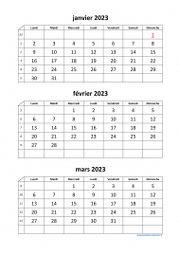 Calendrier 2023 par trimestre