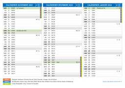 Calendrier scolaire pour Novembre 2023 à Janvier 2024 paysage 2