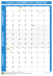 Calendrier scolaire pour Novembre 2023 à Janvier 2024 portrait 1