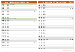 Calendrier pour les mois de Novembre et Décembre 2023 paysage 2