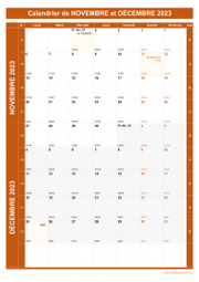 Calendrier pour les mois de Novembre et Décembre 2023 portrait 1