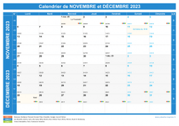 Calendrier scolaire pour Novembre et Décembre 2023 paysage 1