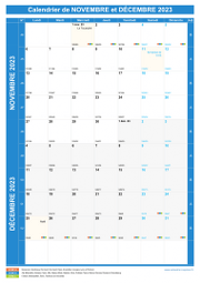 Calendrier scolaire pour Novembre et Décembre 2023 portrait 1