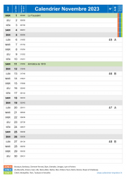 Calendrier novembre 2023 portrait avec vacances, jours fériés et numéros de semaine