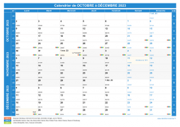 Calendrier scolaire pour Octobre à Décembre 2023 paysage 1