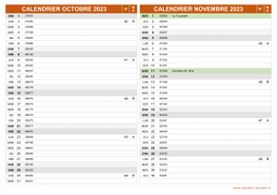 Calendrier pour les mois de Octobre et Novembre 2023 paysage 2