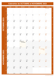 Calendrier pour les mois de Octobre et Novembre 2023 portrait 1