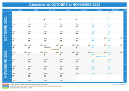 Calendrier scolaire pour Octobre et Novembre 2023 paysage 1