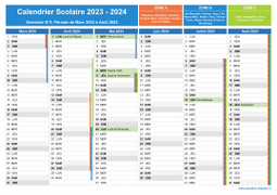 Calendrier scolaire 2023-2024 avec jours fériés à imprimer - Zones A-B-C - 2nd semestre