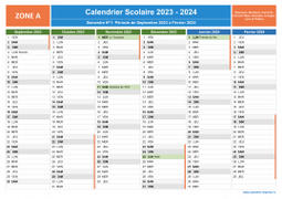 Calendrier scolaire 2023-2024 avec jours fériés - Zone A à imprimer - 1er semestre
