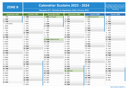Calendrier scolaire 2023-2024 avec jours fériés - Zone B à imprimer - 1er semestre