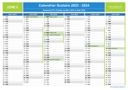 Calendrier scolaire 2023-2024 avec jours fériés - Zone C à imprimer - 2nd semestre